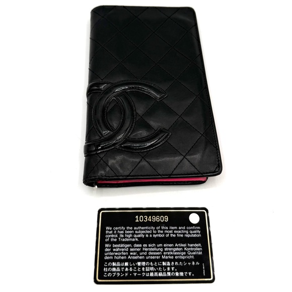 CHANEL Handbags - Chanel Cambon Ligne Long Wallet Black Lambskin Pink Series 10 w/ Holo, Auth Card
